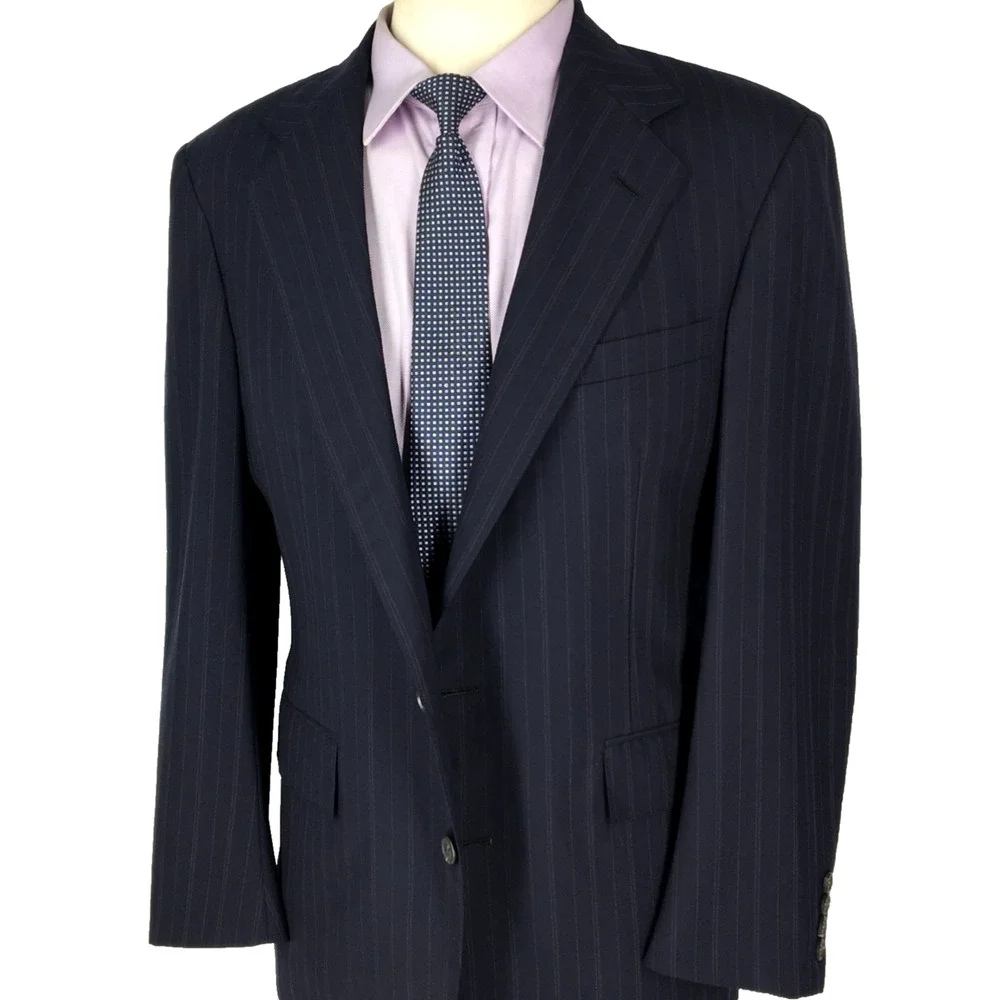 38R Polo Ralph Lauren USA Mens Vintage 2 Bttn Wool Suit Black Pinstripe Pants 32